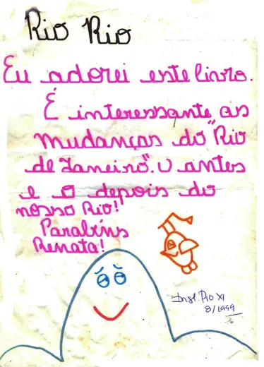 Mensagem e desenho de estudante: "Eu adorei este livro."