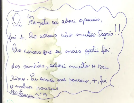 Carta de estudante após o passeio Caminhos do Rio.