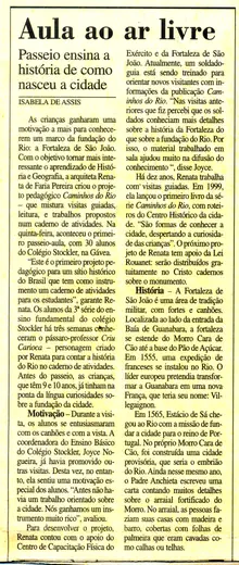 Jornal do Brasil, 06/05/2001: "Aula ao ar livre".