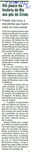 Recorte do jornal O Globo sobre a história do Rio nos arredores do Cristo.