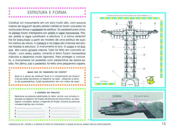 Página do caderno: estrutura e forma do monumento do Cristo Redentor.