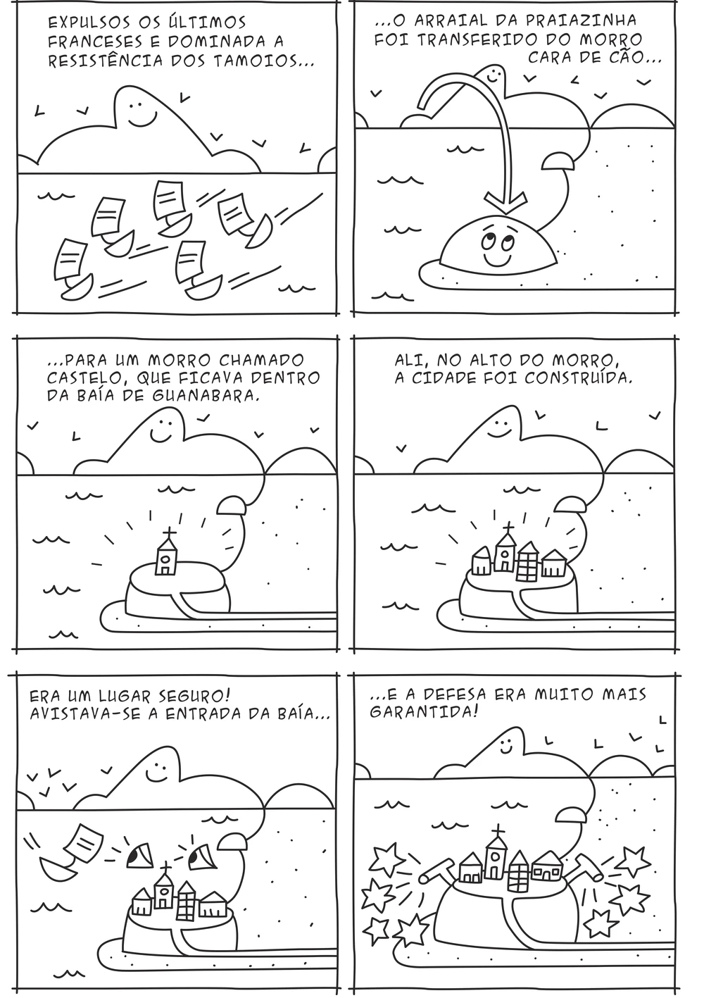 Página original do livro RioRio: a transferência da cidade do Morro Cara de Cão para o Morro do Castelo.